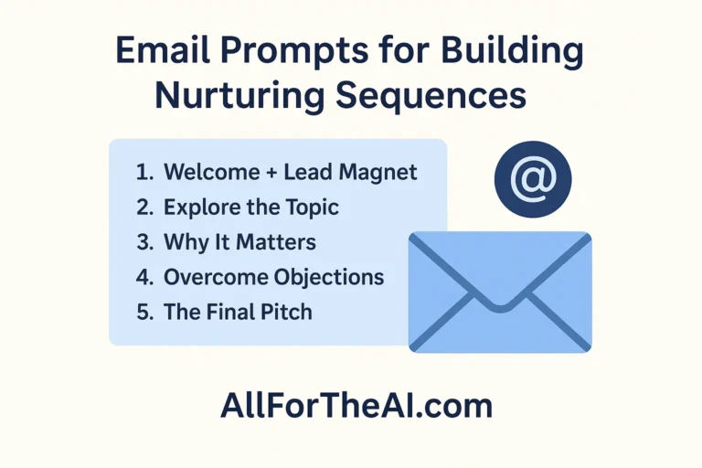 Infographic showing three beginner-friendly AI prompts for rewriting text, summarizing content, and organizing notes, branded with AllForTheAI.com.