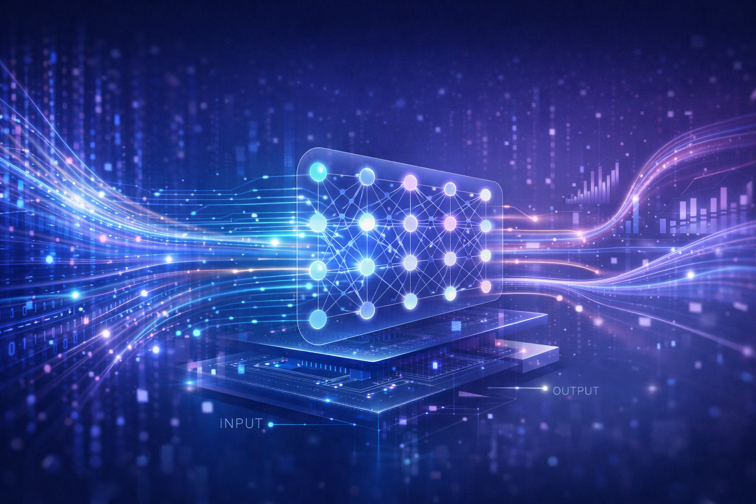 Educational visualization showing how artificial intelligence learns from data and makes predictions