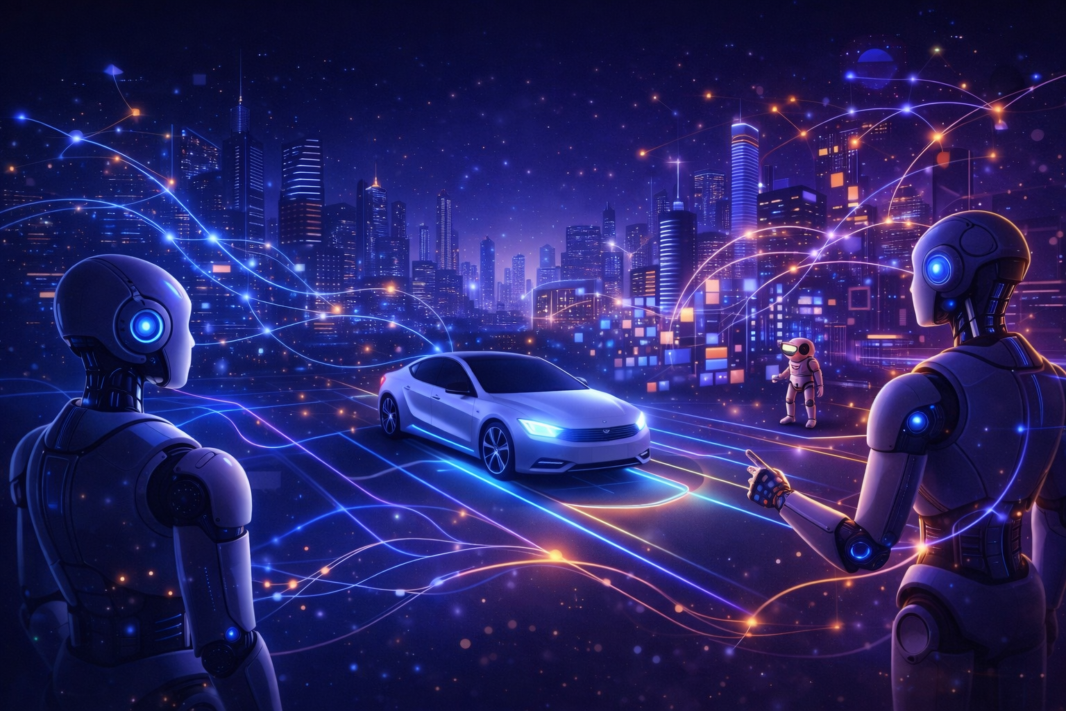 Futuristic visualization of reinforcement learning powering autonomous AI systems