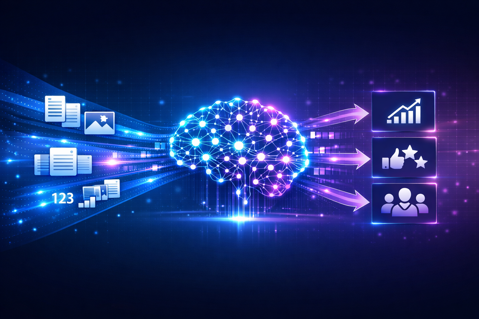 Machine learning concept visualization showing AI learning from data and making predictions