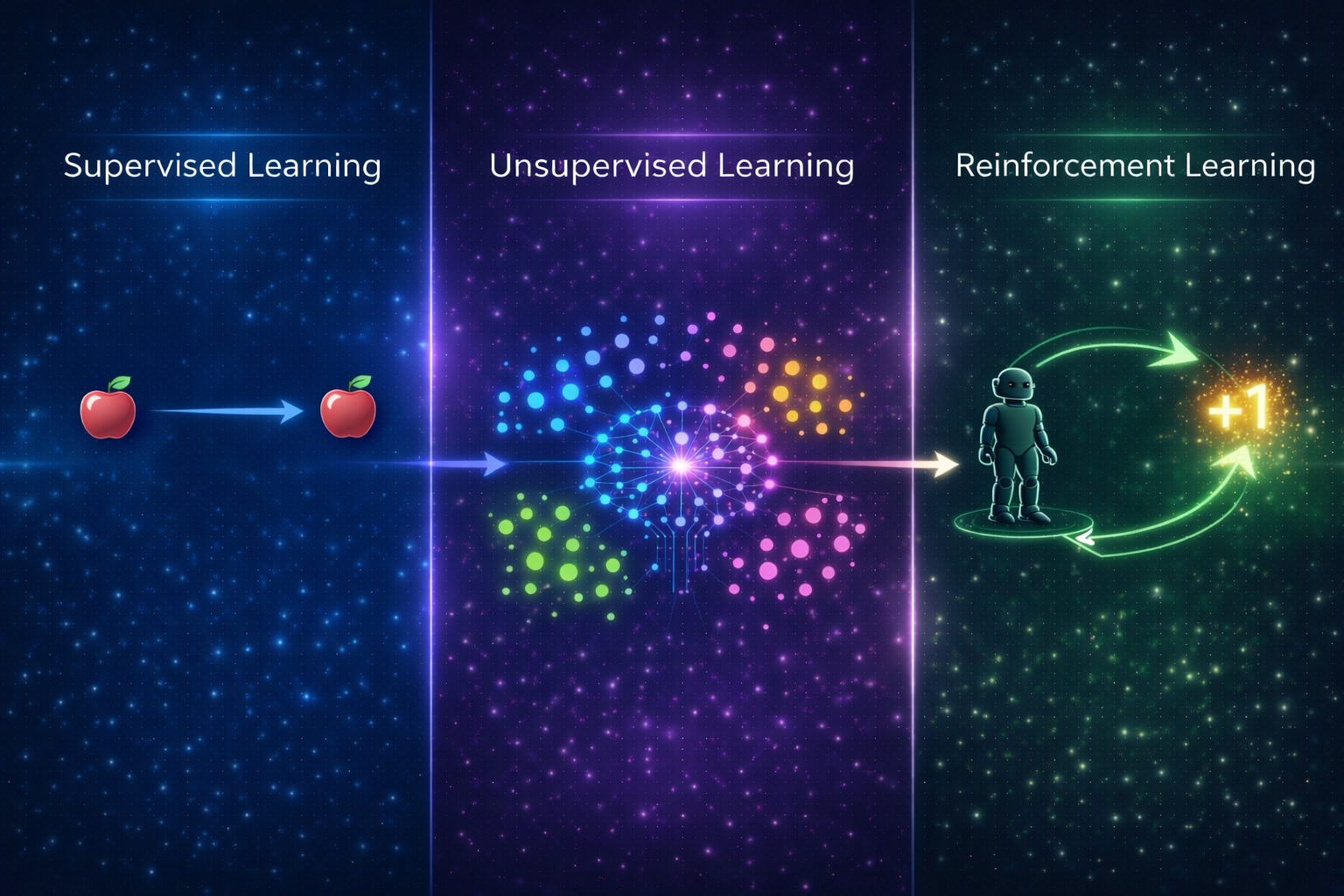 Diagram showing supervised unsupervised and reinforcement learning types