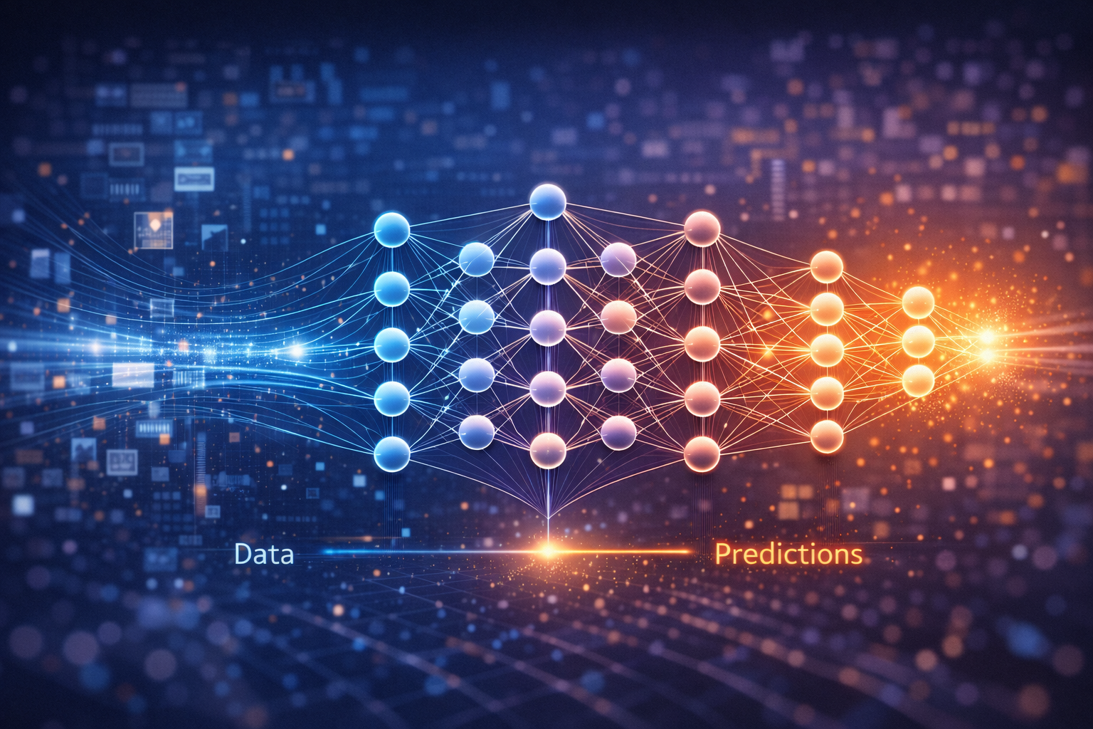 Illustration explaining what deep learning is using layered neural networks