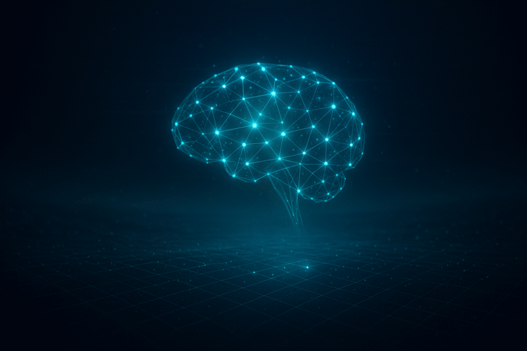 Futuristic hero image representing machine learning and neural networks.