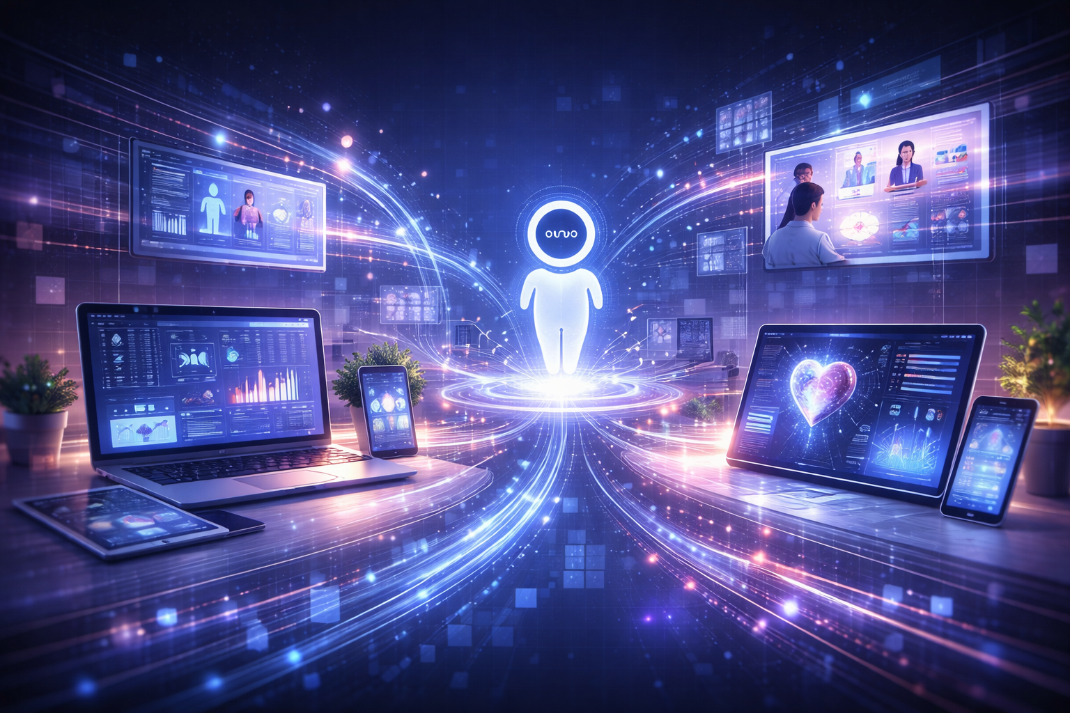 Illustration representing artificial intelligence integration into business and daily life