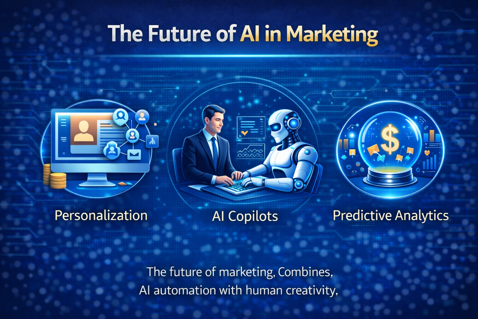 Future trends in AI marketing, including personalization, AI copilots, and predictive analytics
