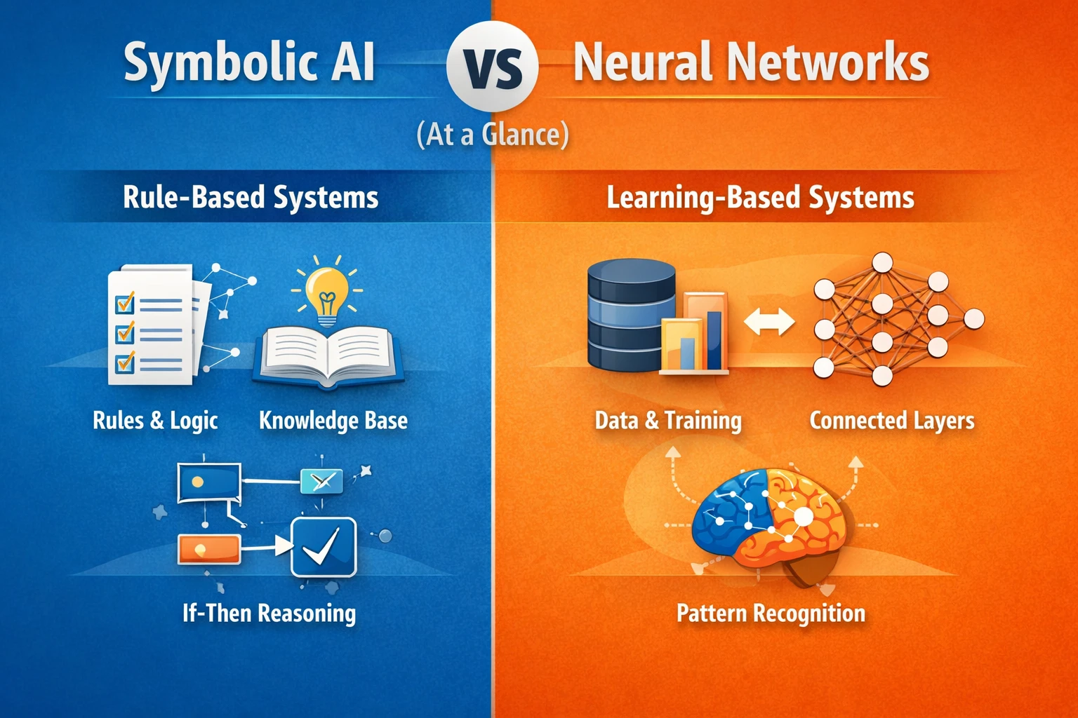 Symbolic AI vs neural networks explained with a side-by-side comparison of rule-based AI and learning-based AI