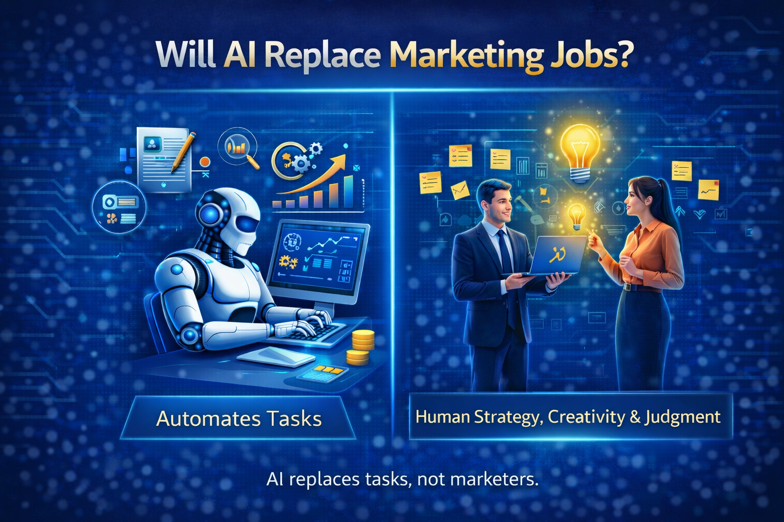 How AI impacts marketing jobs by automating tasks while keeping strategy and creativity human-led