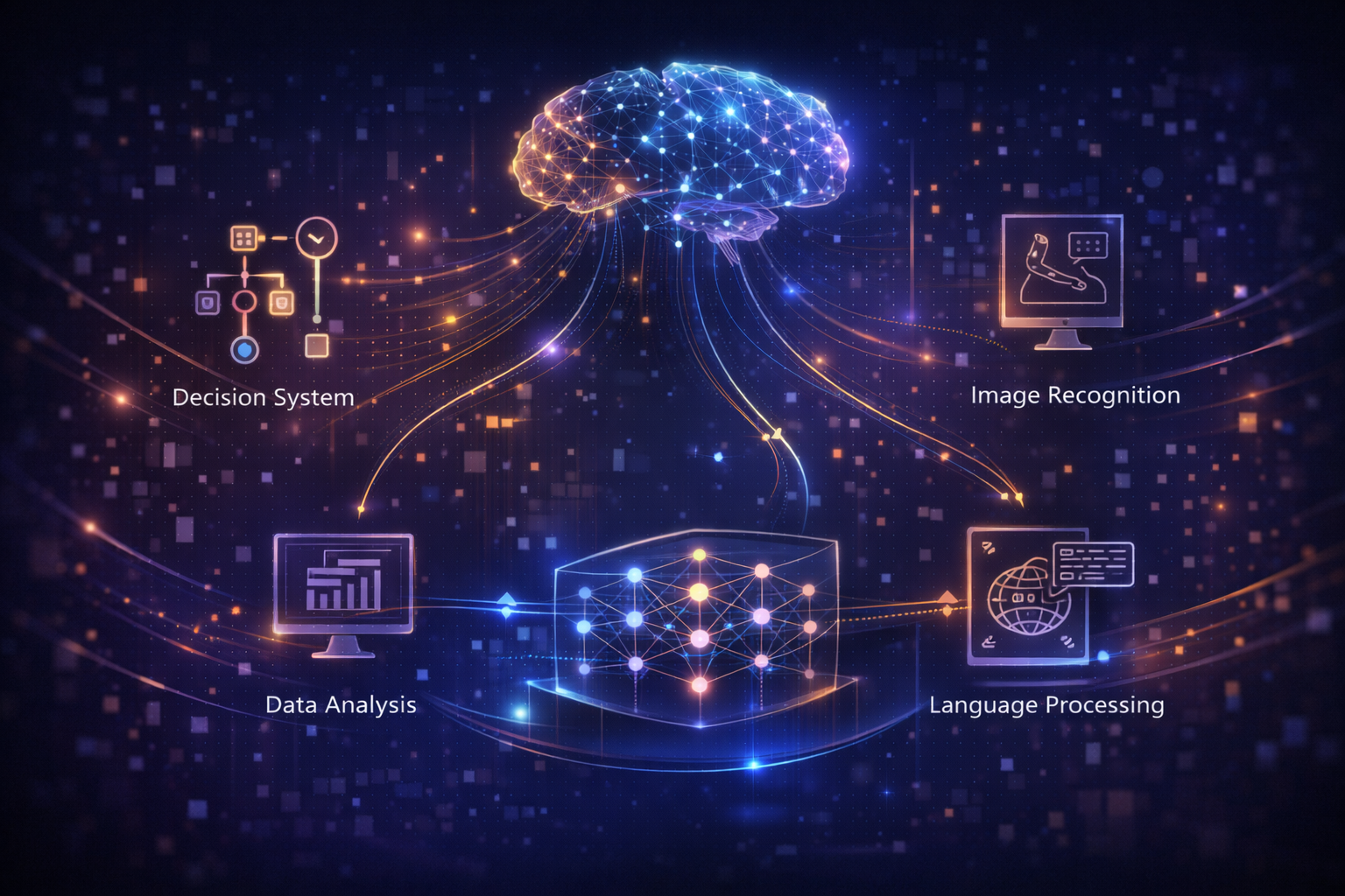 Illustration showing real-world applications of AI, machine learning, and deep learning

