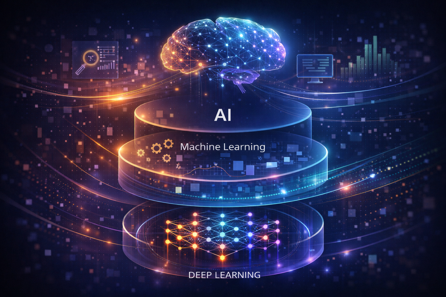 Visual comparison showing how AI, machine learning, and deep learning relate to each other
