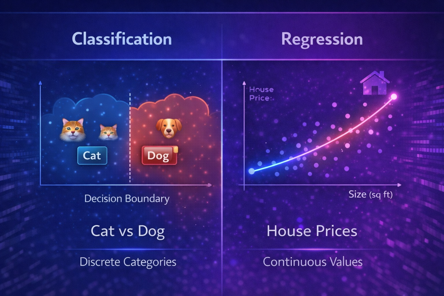 Comparison between classification and regression in supervised learning