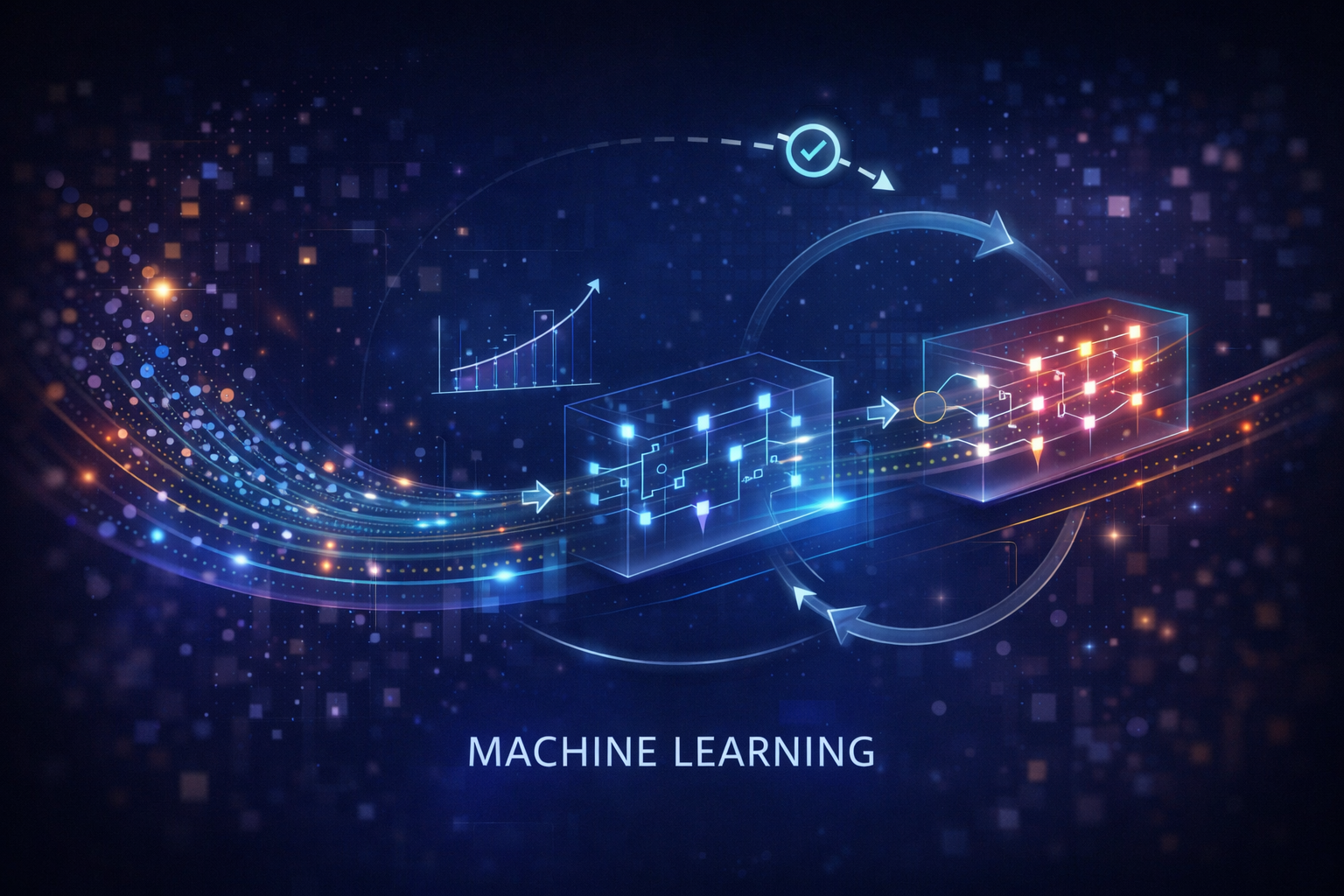 Illustration showing machine learning systems learning patterns from data
