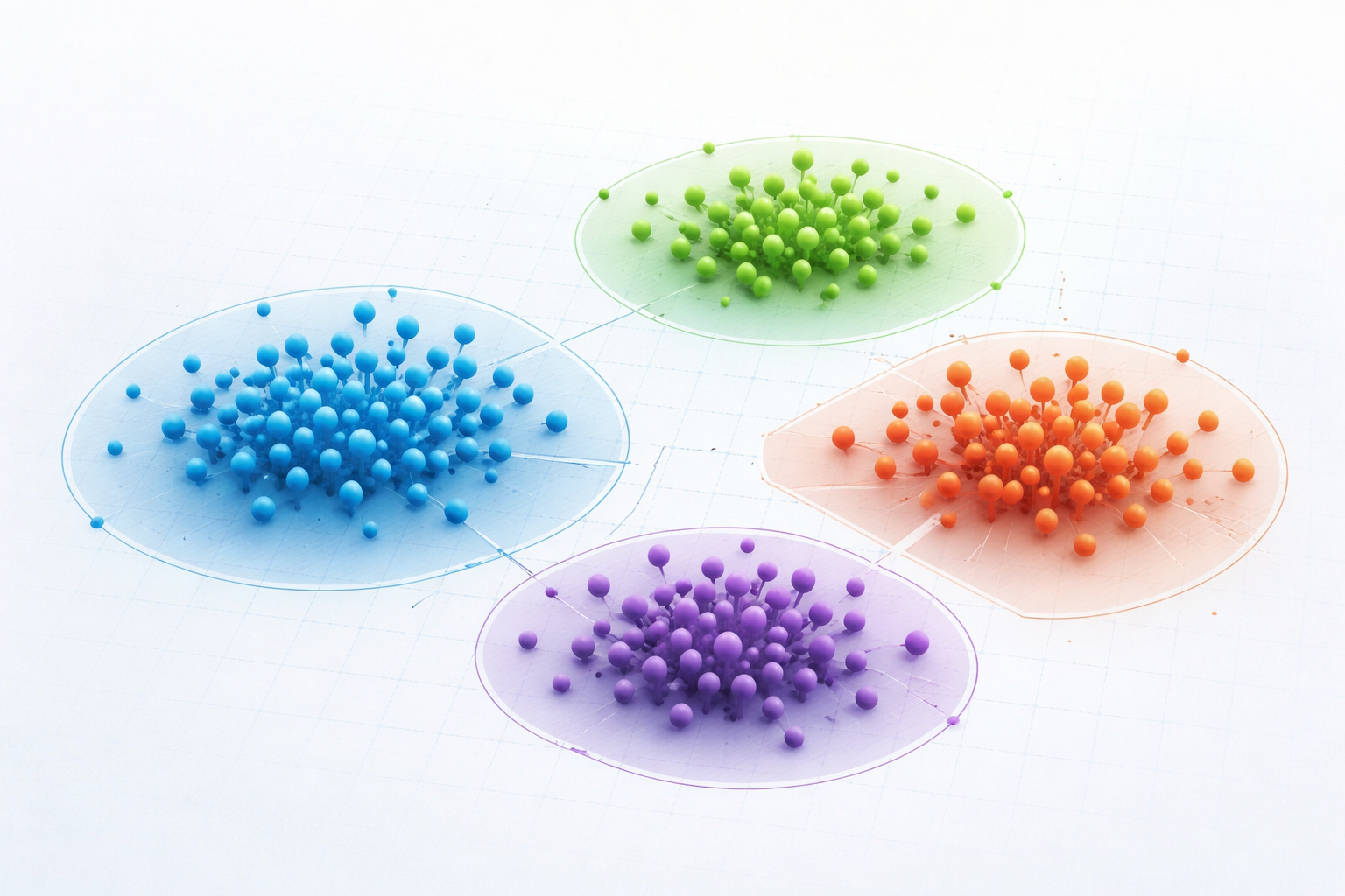 Clustering in unsupervised learning showing grouped data points by similarity