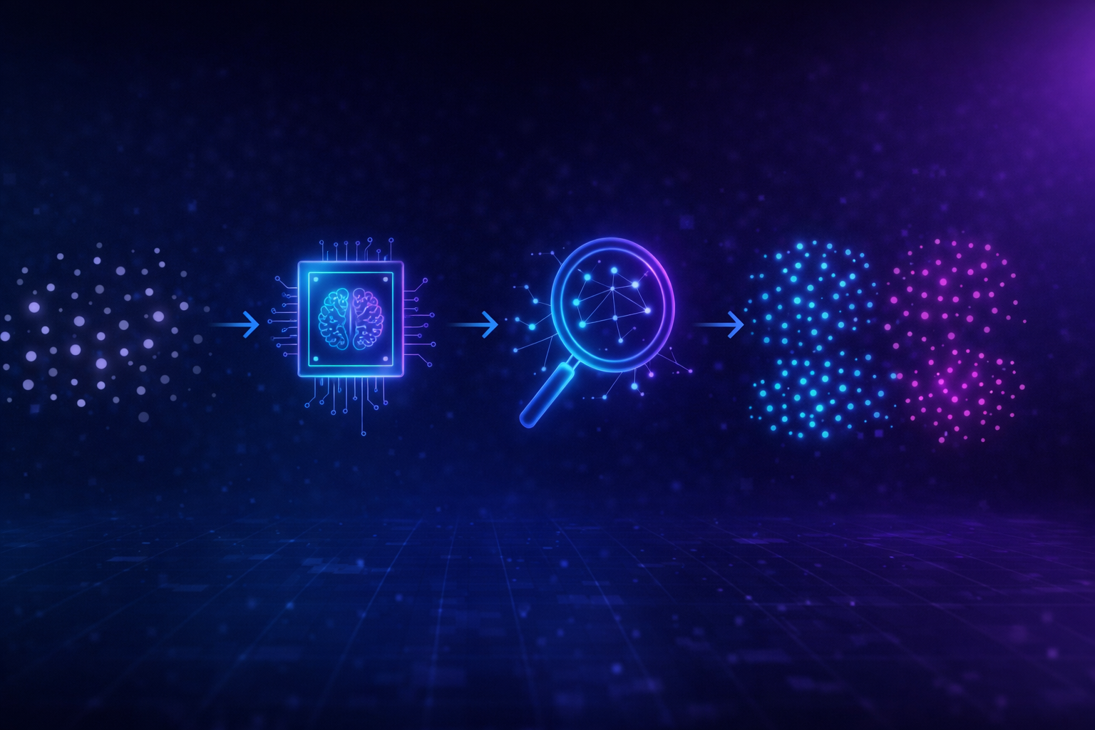 Diagram showing how unsupervised learning identifies patterns and groups in data