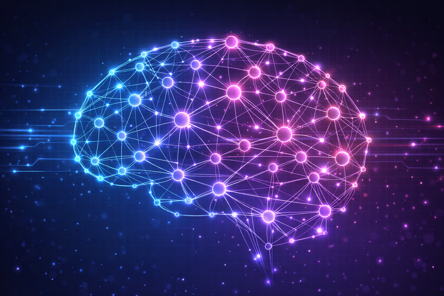 Illustration of a neural network AI brain with interconnected nodes representing artificial intelligence and machine learning.