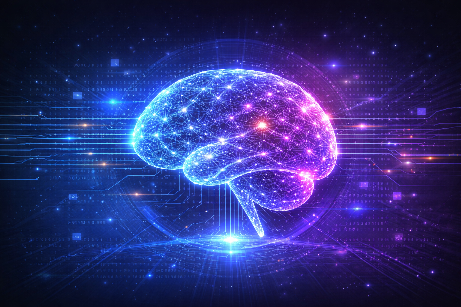 Illustration of a neural network with interconnected nodes representing how AI processes data