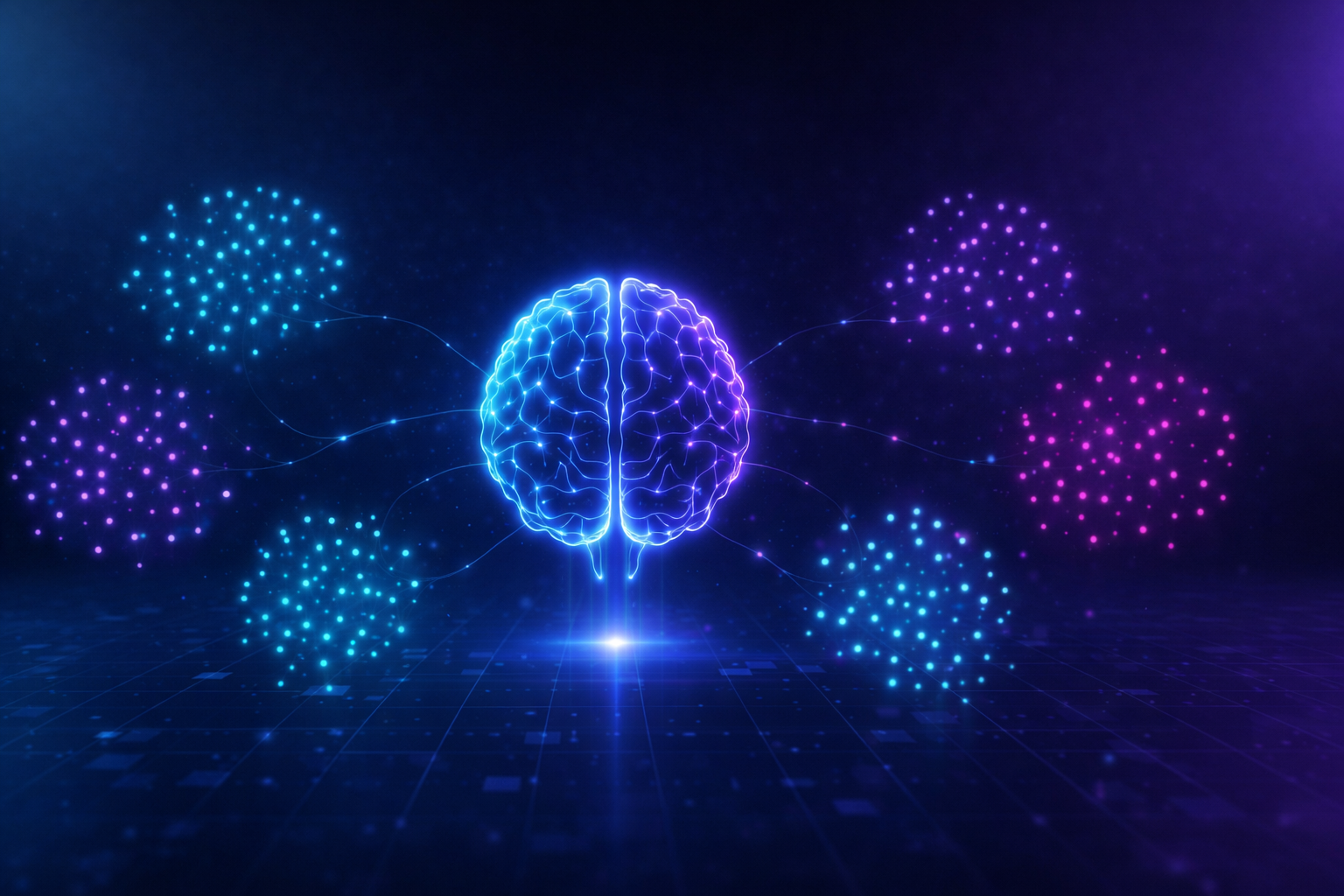 Visualization of unsupervised learning where AI identifies patterns in unlabeled data