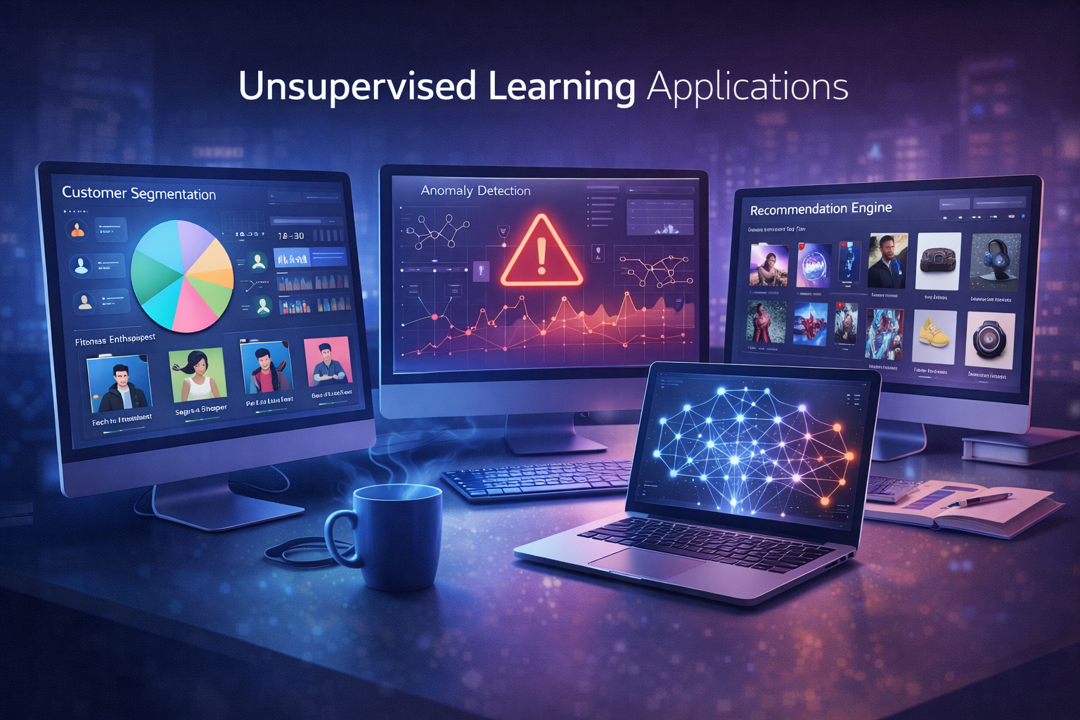 Real-world applications of unsupervised learning including segmentation and anomaly detection