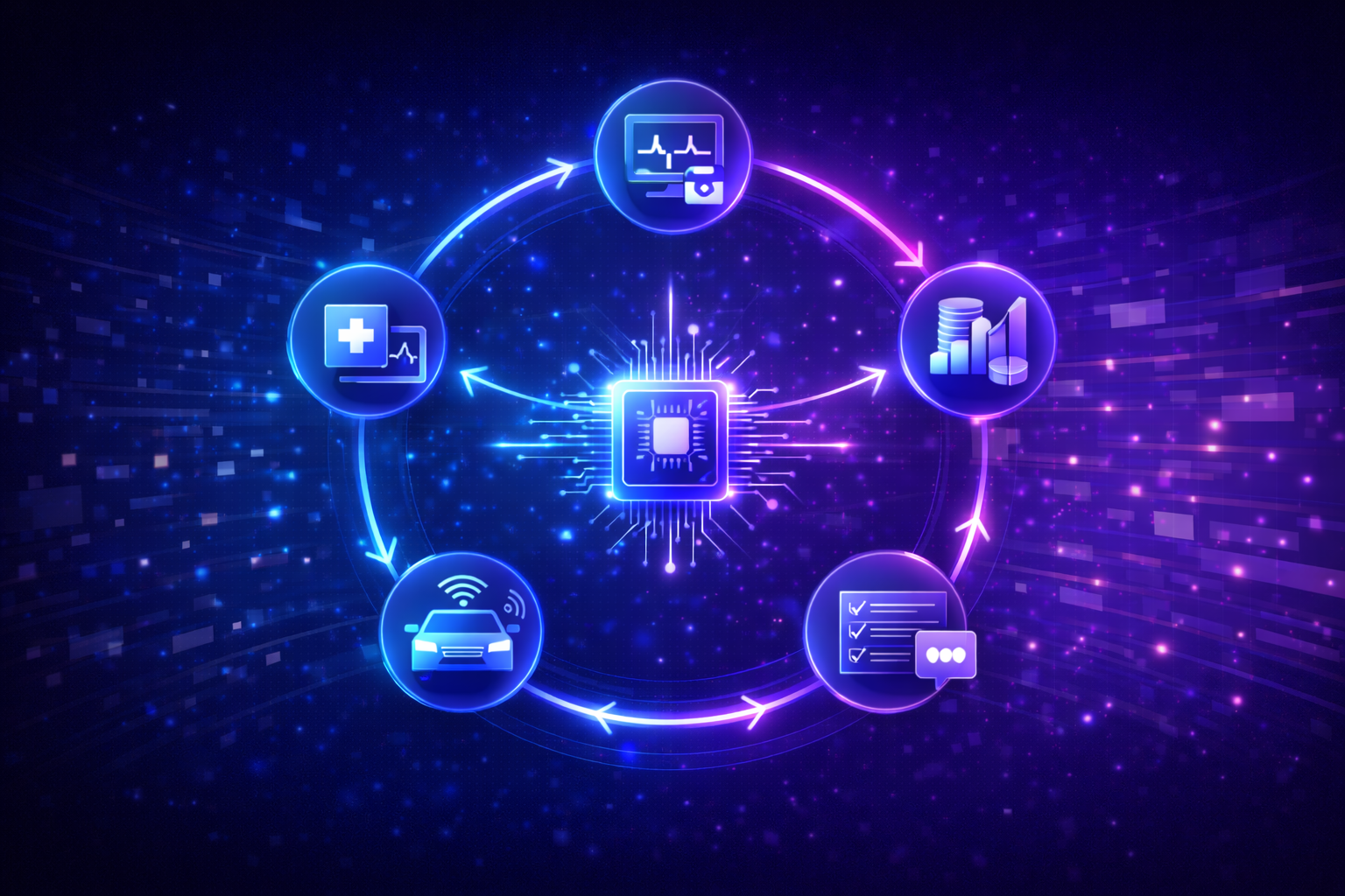 Infographic showing how data preprocessing is used in healthcare, finance, and AI applications