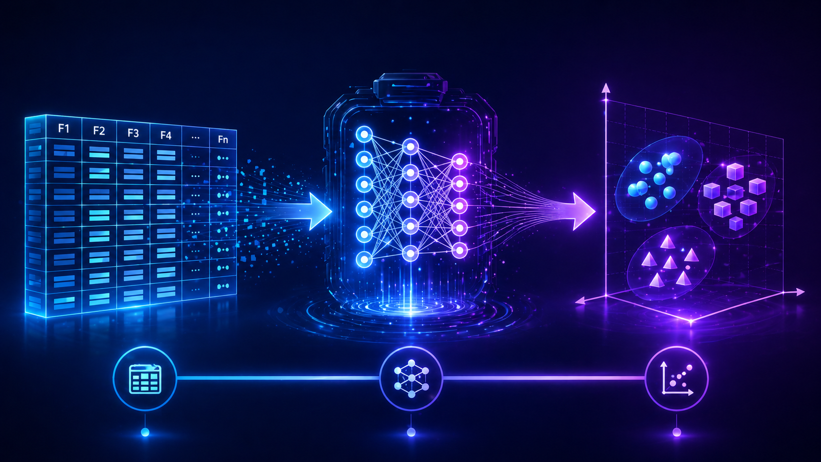 Workflow diagram showing feature extraction transforming raw data into new feature representations