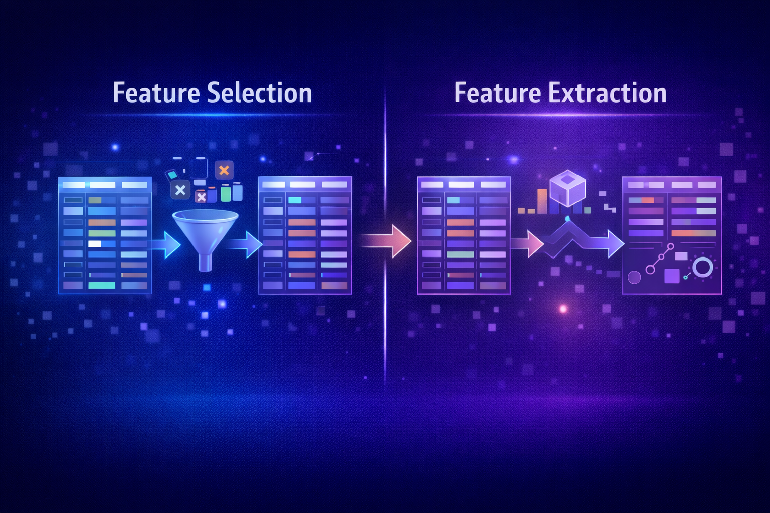 Comparison between feature selection and feature extraction in machine learning