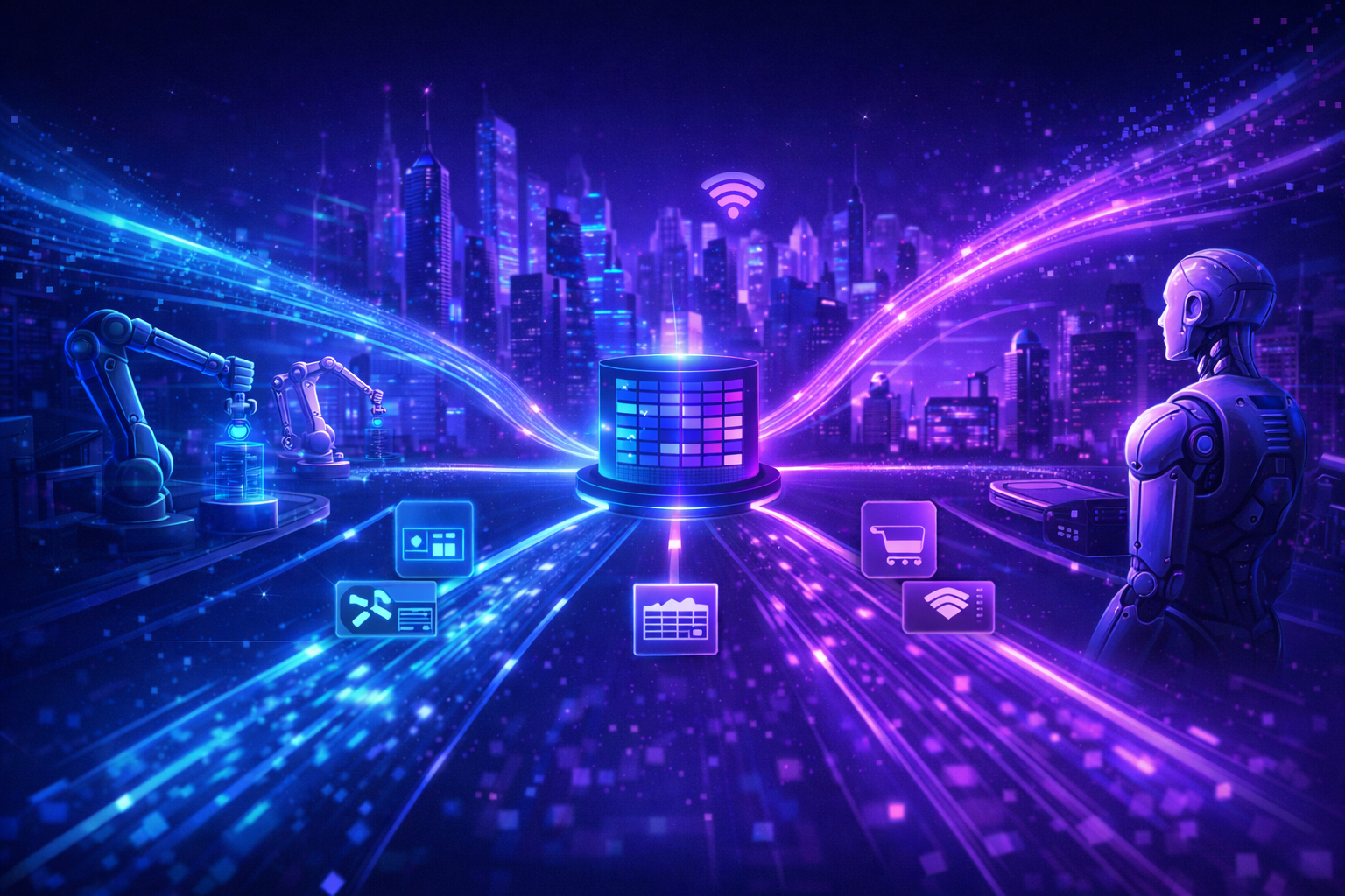 Futuristic visualization of how data will power advanced AI systems and technologies