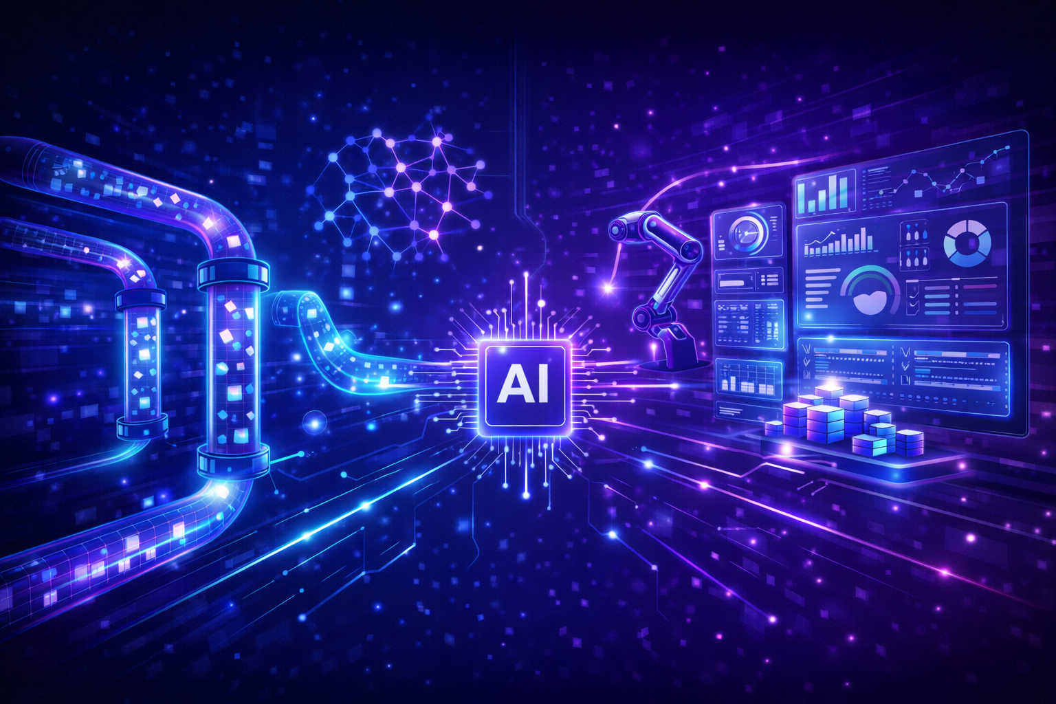 Futuristic visualization of automated AI-driven data preprocessing systems