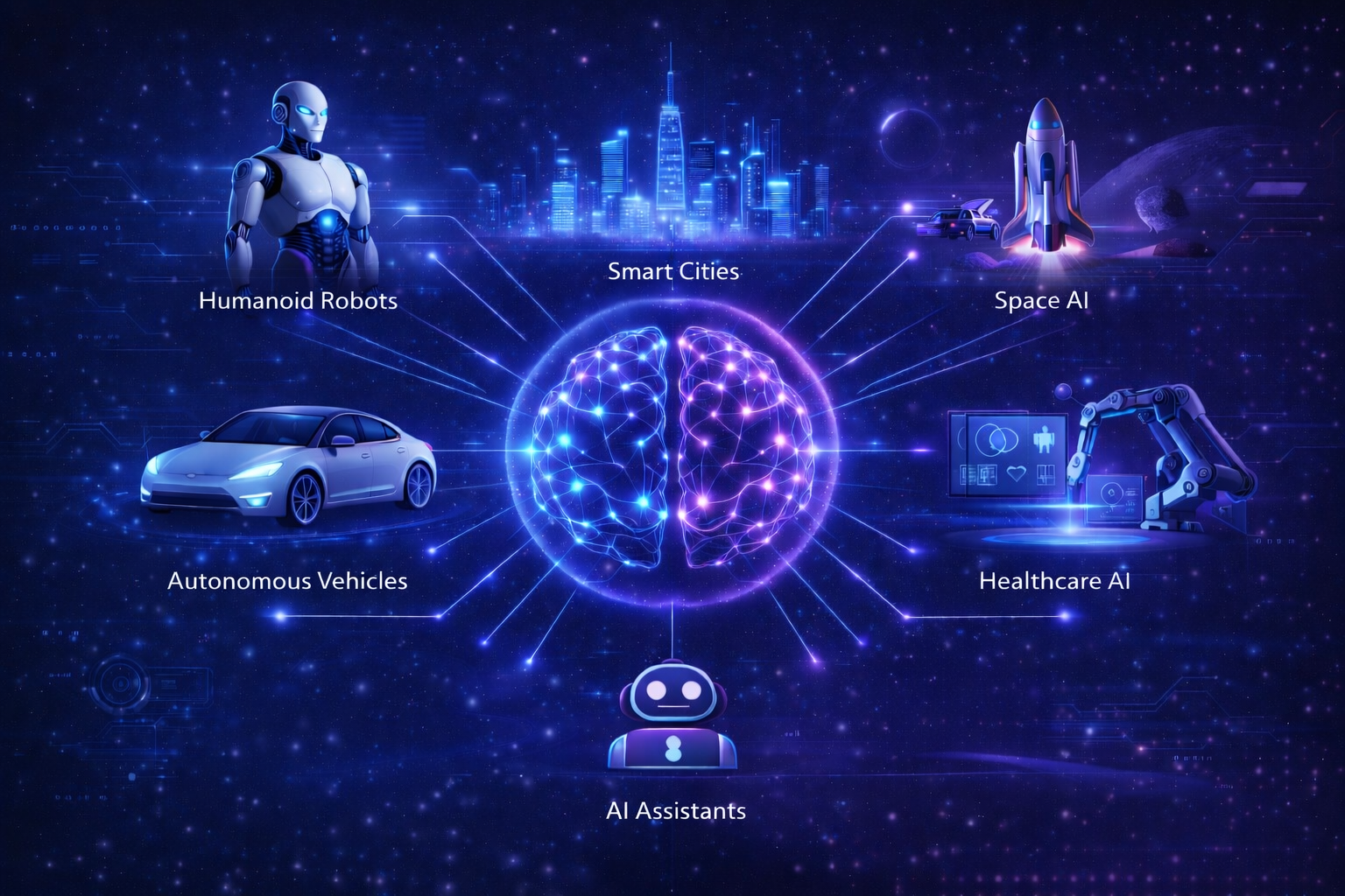 Futuristic illustration of machine learning powering advanced technologies