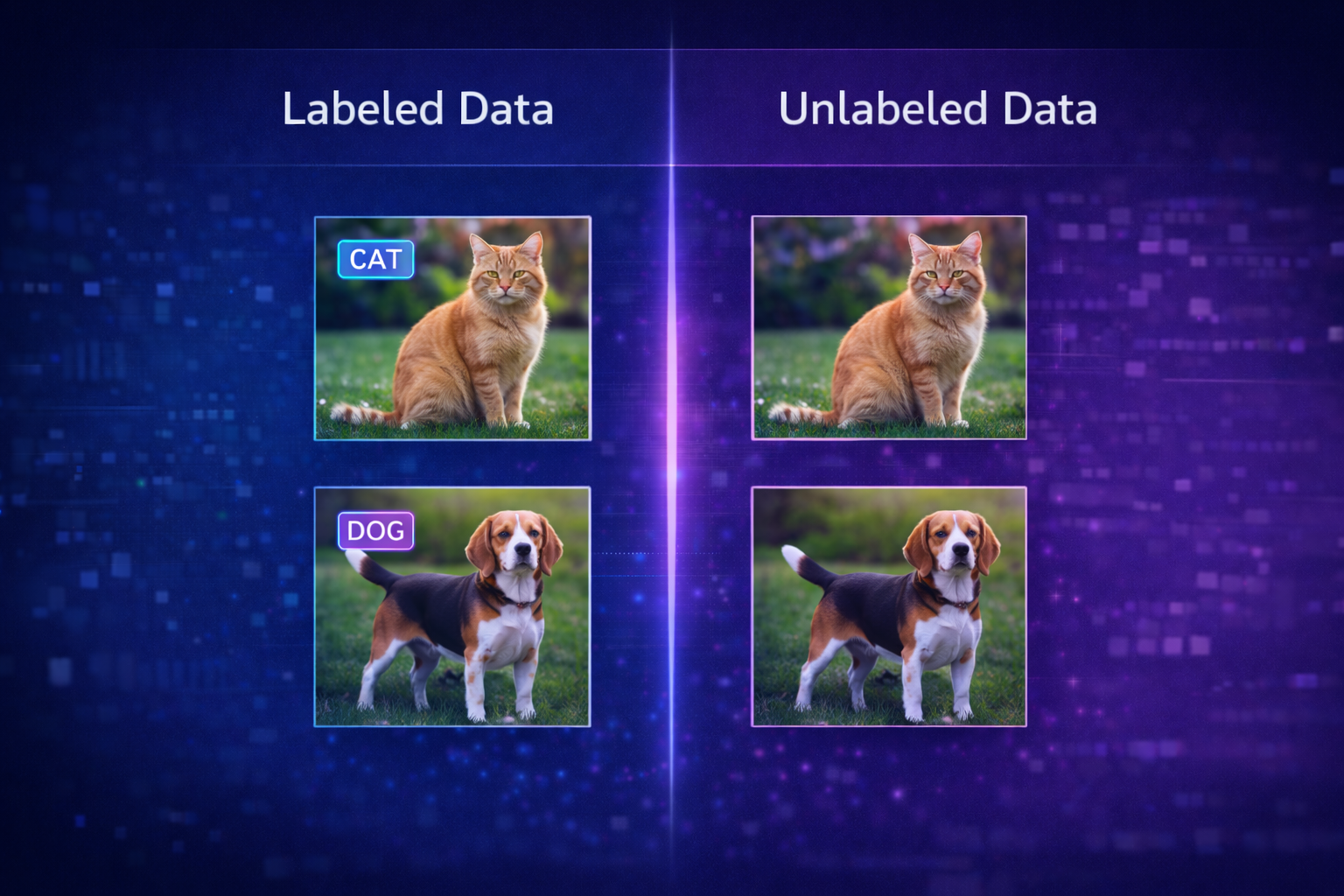 Illustration showing labeled and unlabeled data used in machine learning