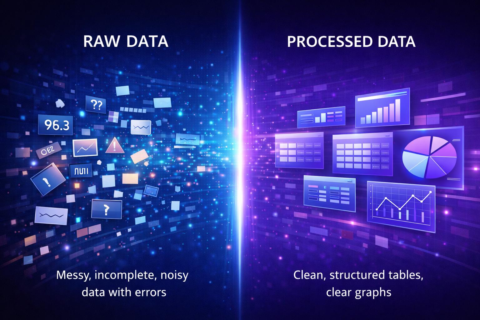Comparison between messy raw data and clean processed data used in machine learning
