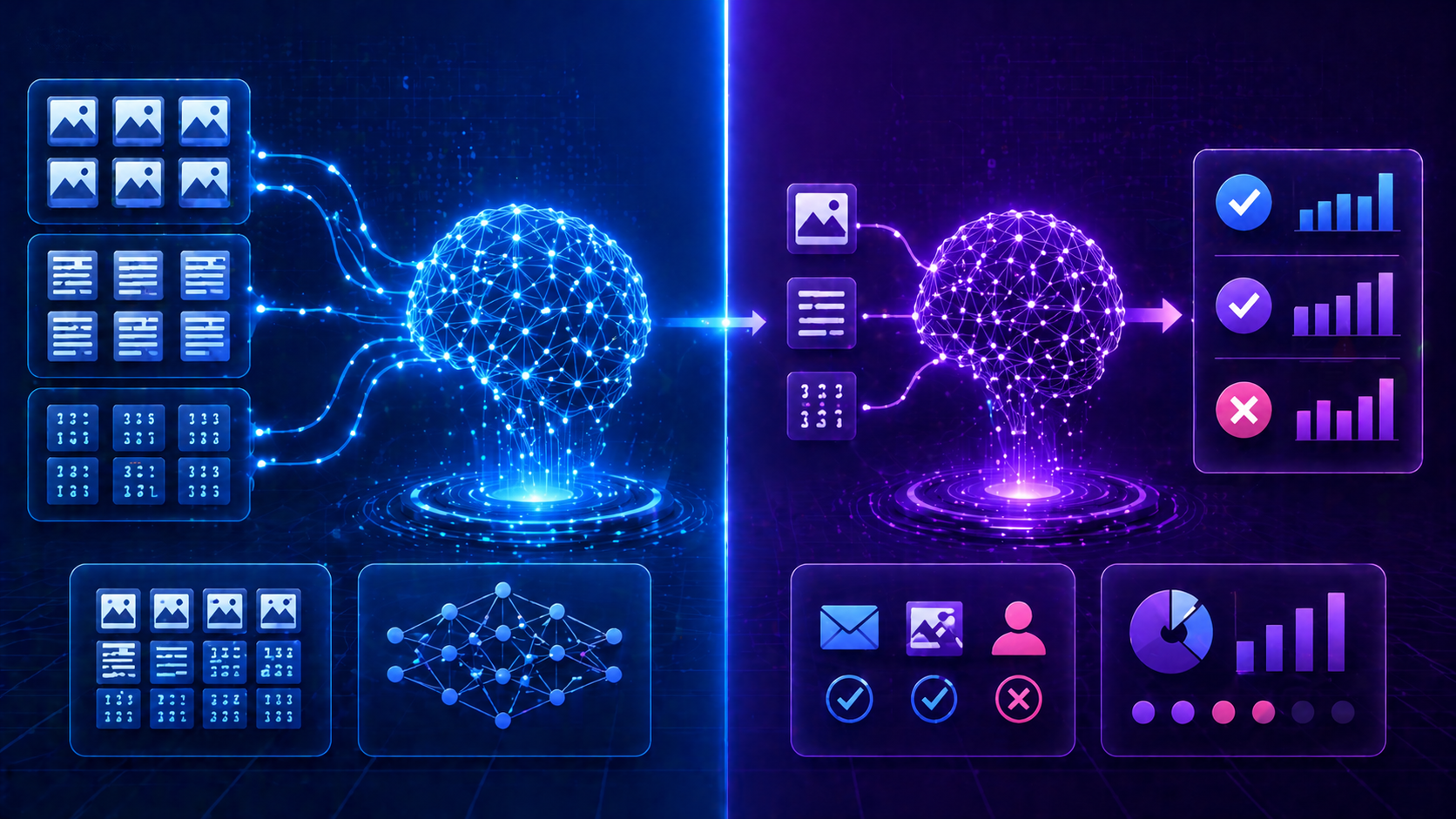 Side-by-side comparison of training data and testing data in machine learning