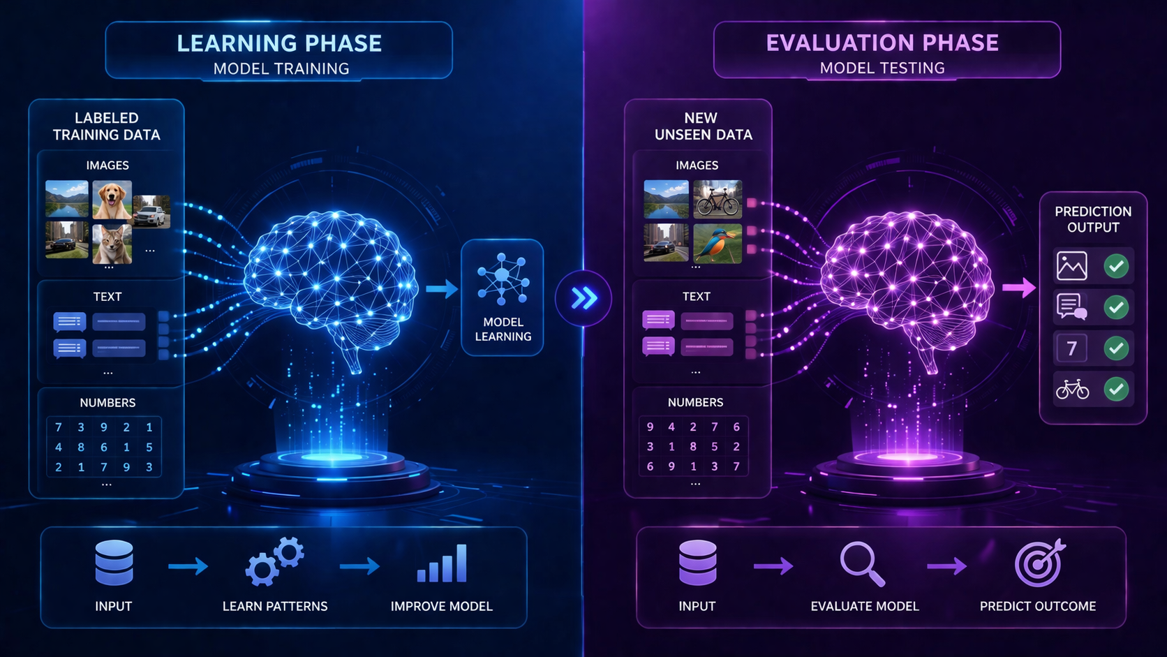 Overview diagram showing the difference between training data and testing data in machine learning