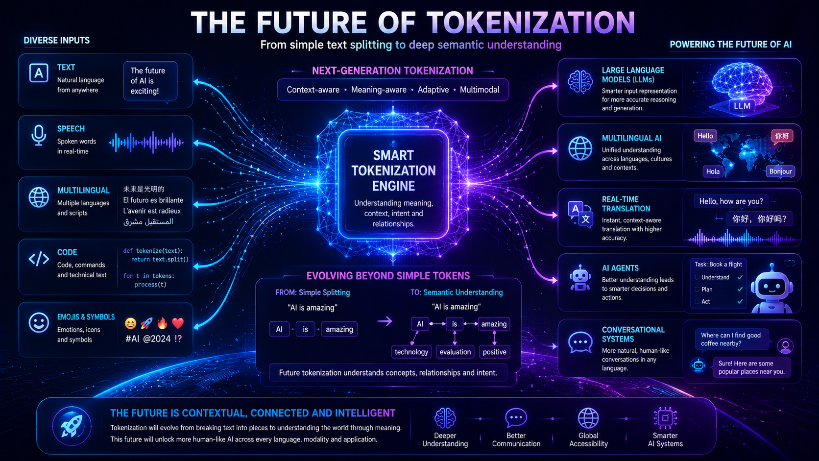 Concept illustration showing advanced tokenization techniques powering future AI language systems.