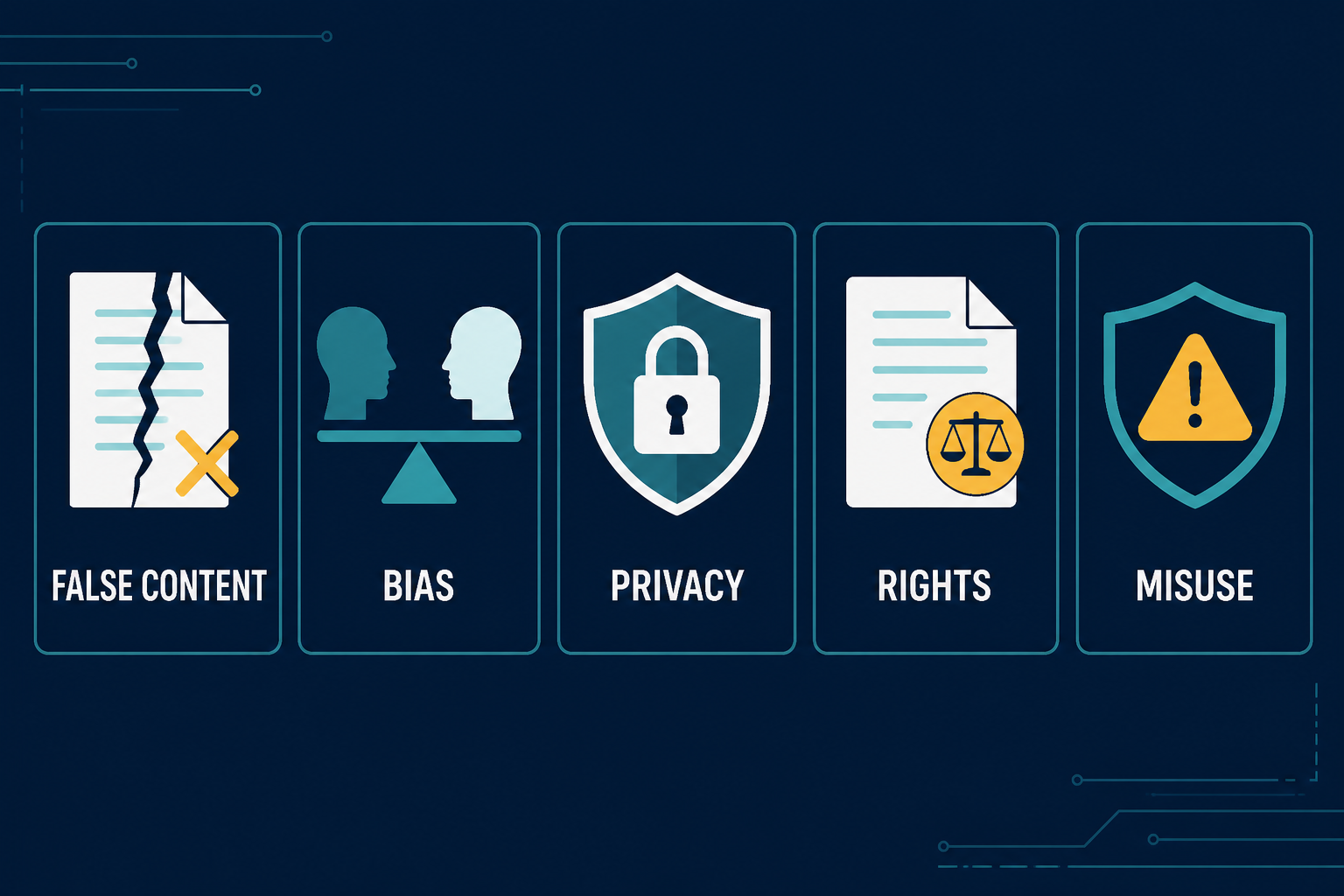 Five generative AI risk categories: false content, bias, privacy, rights, and misuse