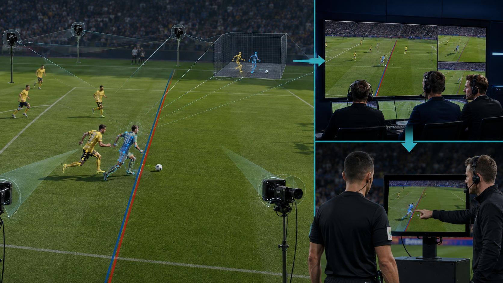 Camera tracking and offside reconstruction support human video and on-field officials