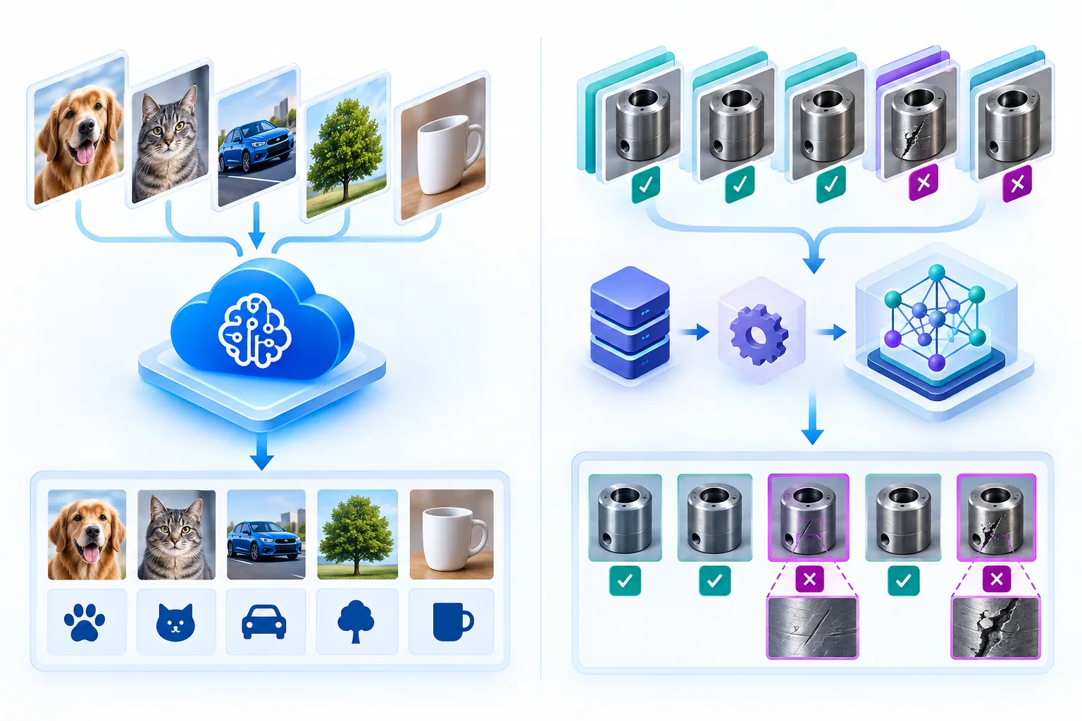 Comparison of a pretrained image recognition API and a custom model trained to identify product defects