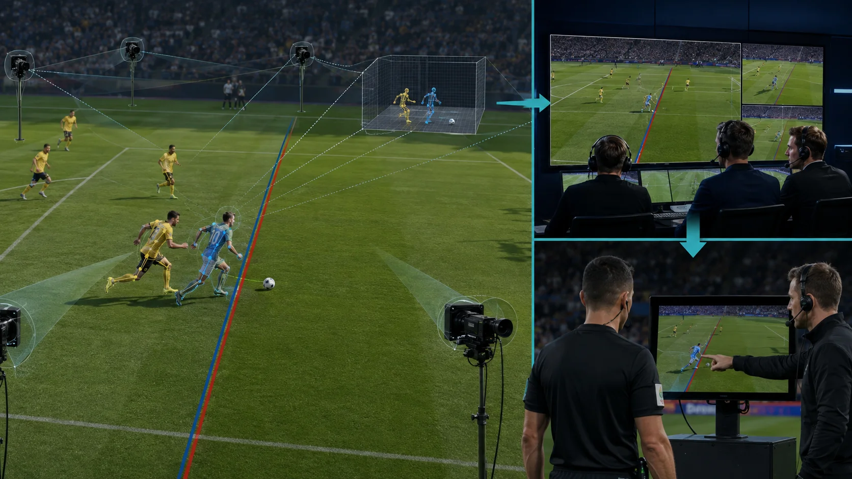 Camera tracking and offside reconstruction support human video and on-field officials